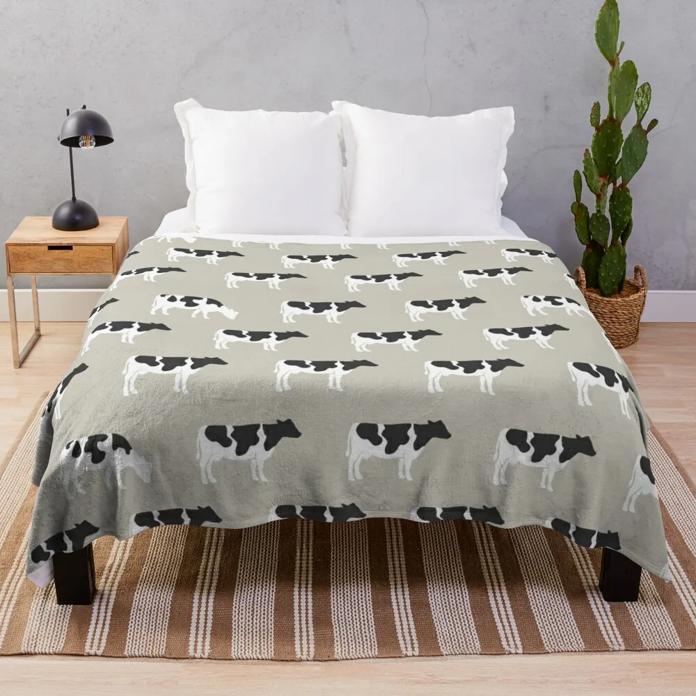 

Cows - farm - dairy cows on khaki Throw Blanket heavy to sleep Travel Plush Blankets