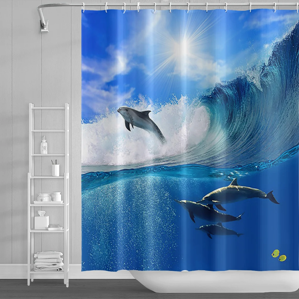 Shower Curtain Liner - Sea Animals Shower Curtain 3D Dolphin