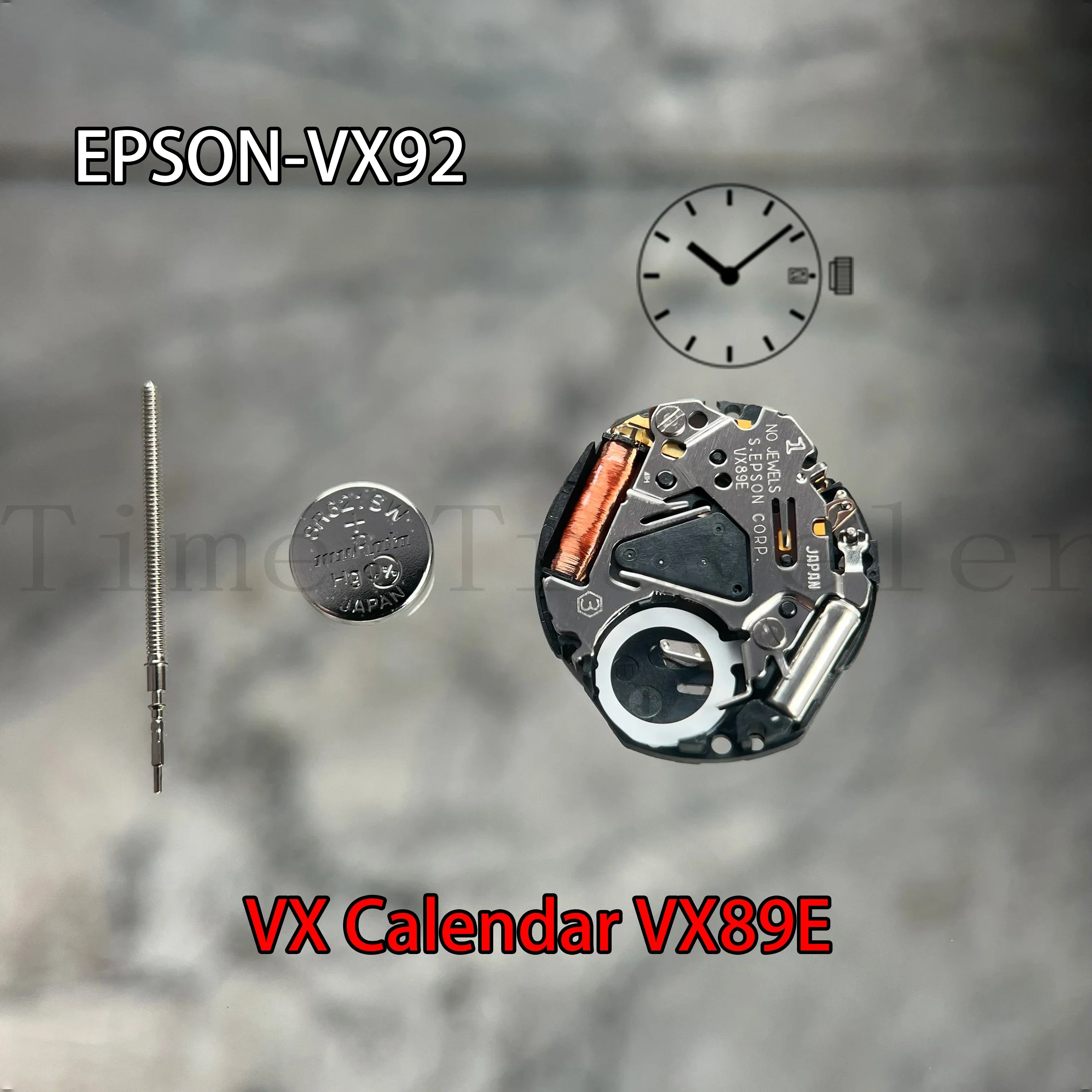 VX89 Movement Epson VX89E Movement Japan Genuine  VX Calendar Series Size:6 3/4 x 8''' 2 Hands / Date display at 3:00