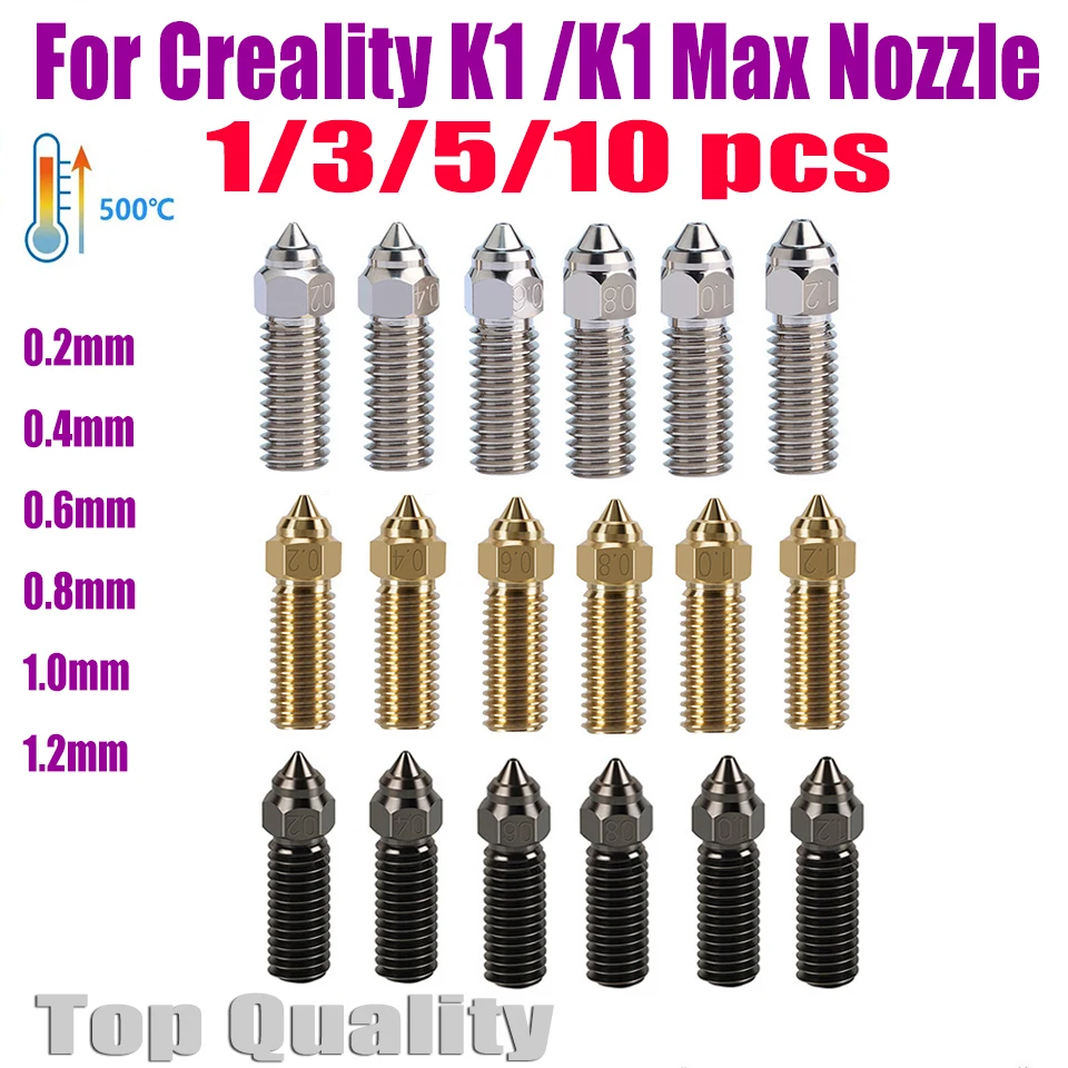 Do Creality Ender 3 V3 KE K1/k1 Max Dysza 0,4 0,6 0,8 mm Dysze z twardej stali, mosiądzu Genius Pro Vyper K1 Pro Hotend