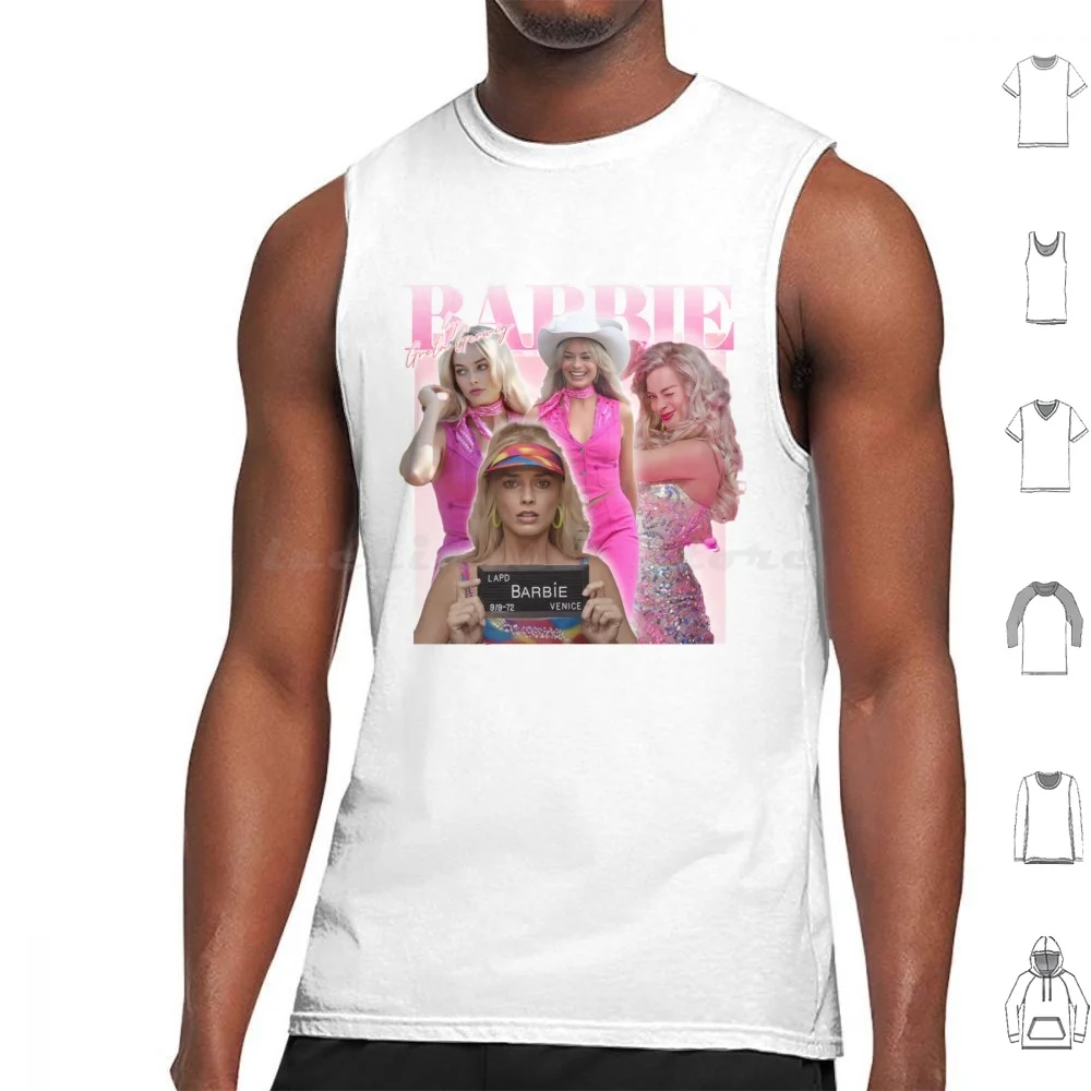 Tank Tops Print Cotton Margot Robbie Movie Greta Gerwig Film Ryan Gosling 80S 90S Retro Vintage Style Pink Doll