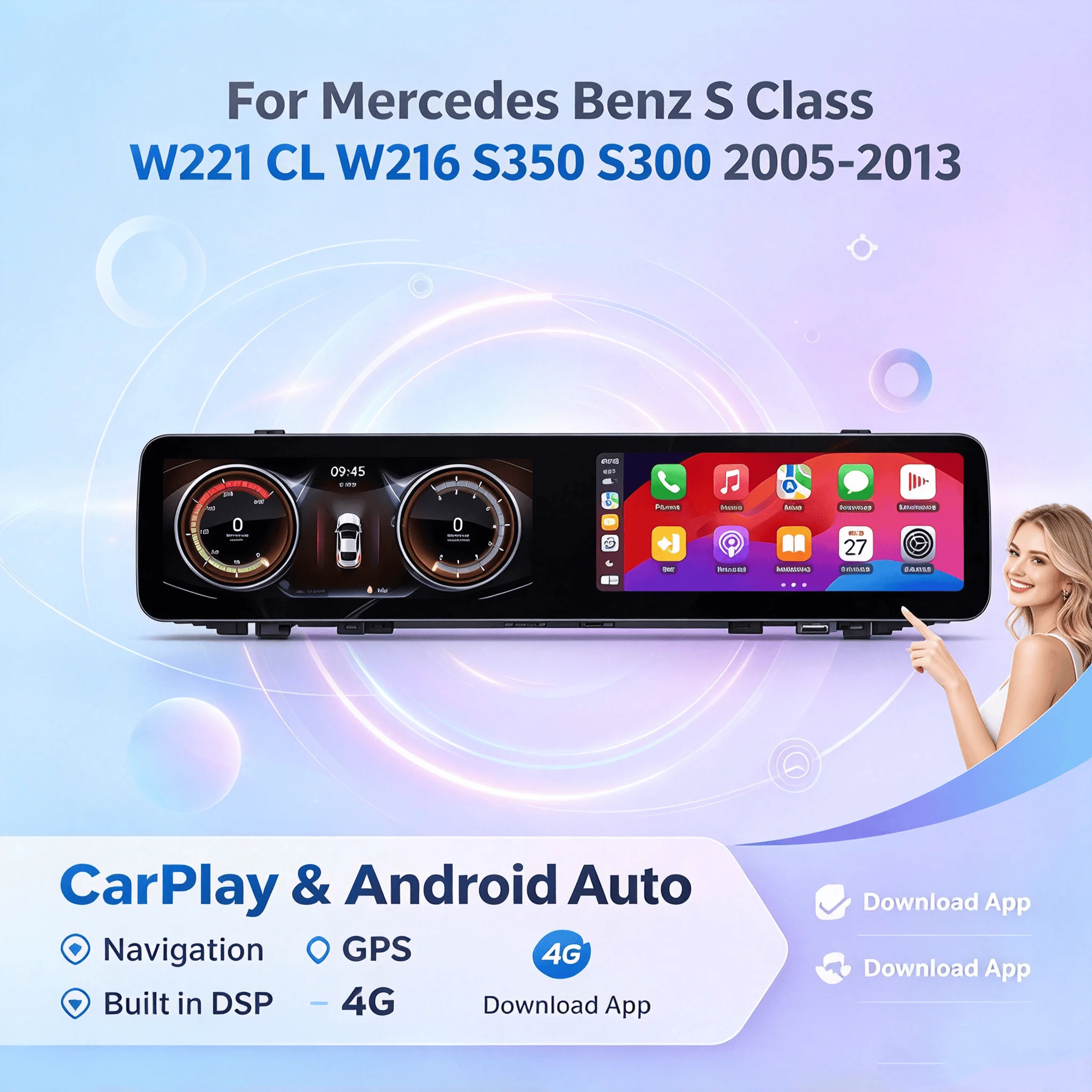 12.3inch Digital Speedometer and Android 13 Car Multimedia Radio For Mercedes Benz S Class W221 CL W216 S350 S300 2005-2013 Unit