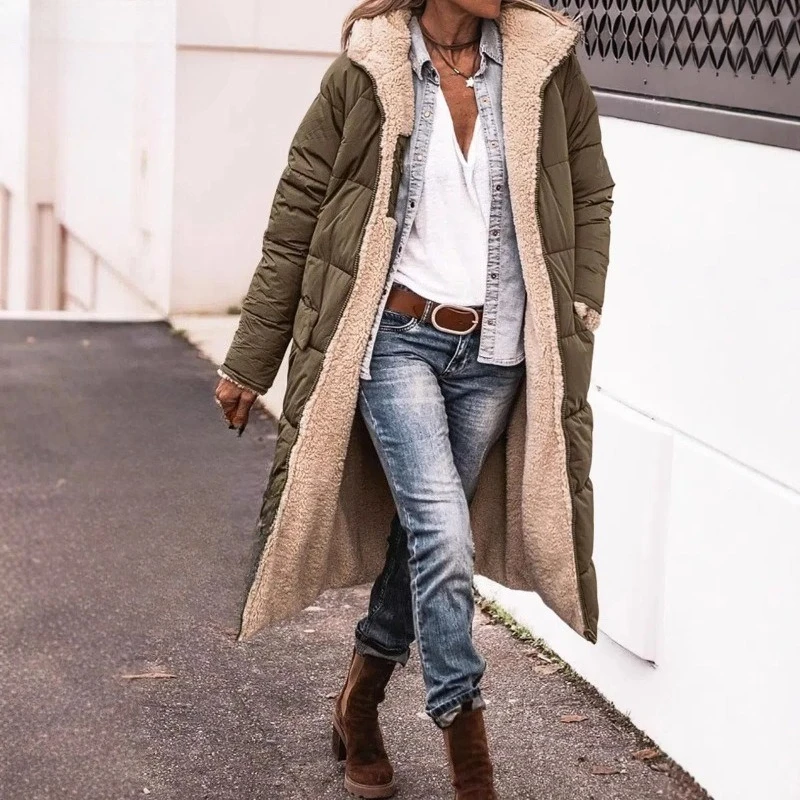 Autumn and Winter Comfortable European and American Solid Color Hooded Cotton Clothes Long Sleeves Slim Cardigan Jacket Top