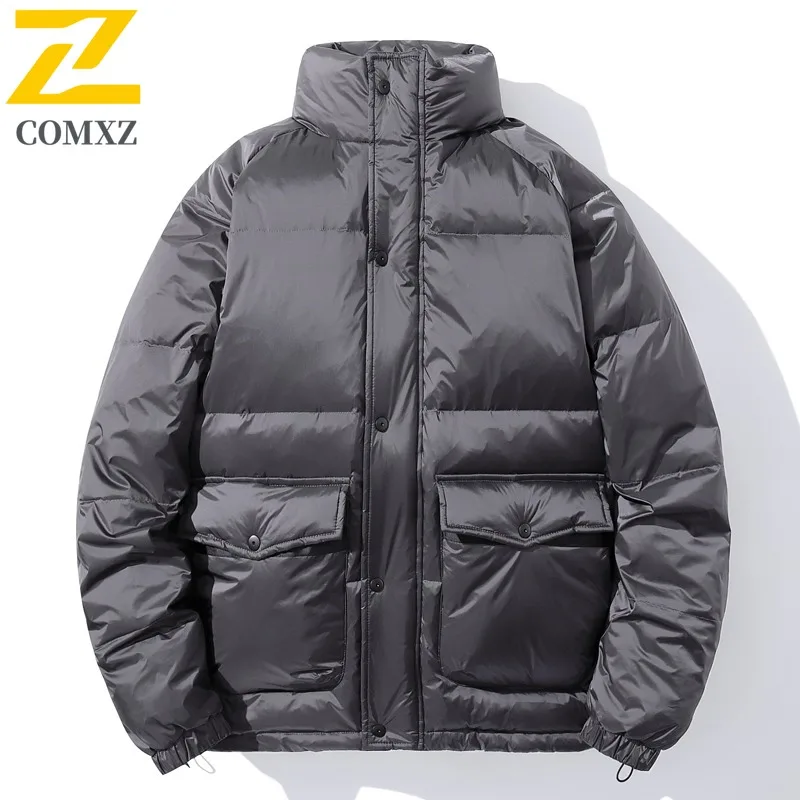 COMXZ Mens Down Jacket Fashion Stand Collar Outdoor Office Thickened Warm Parka Business Casual Windproof Autumn Winter Coat