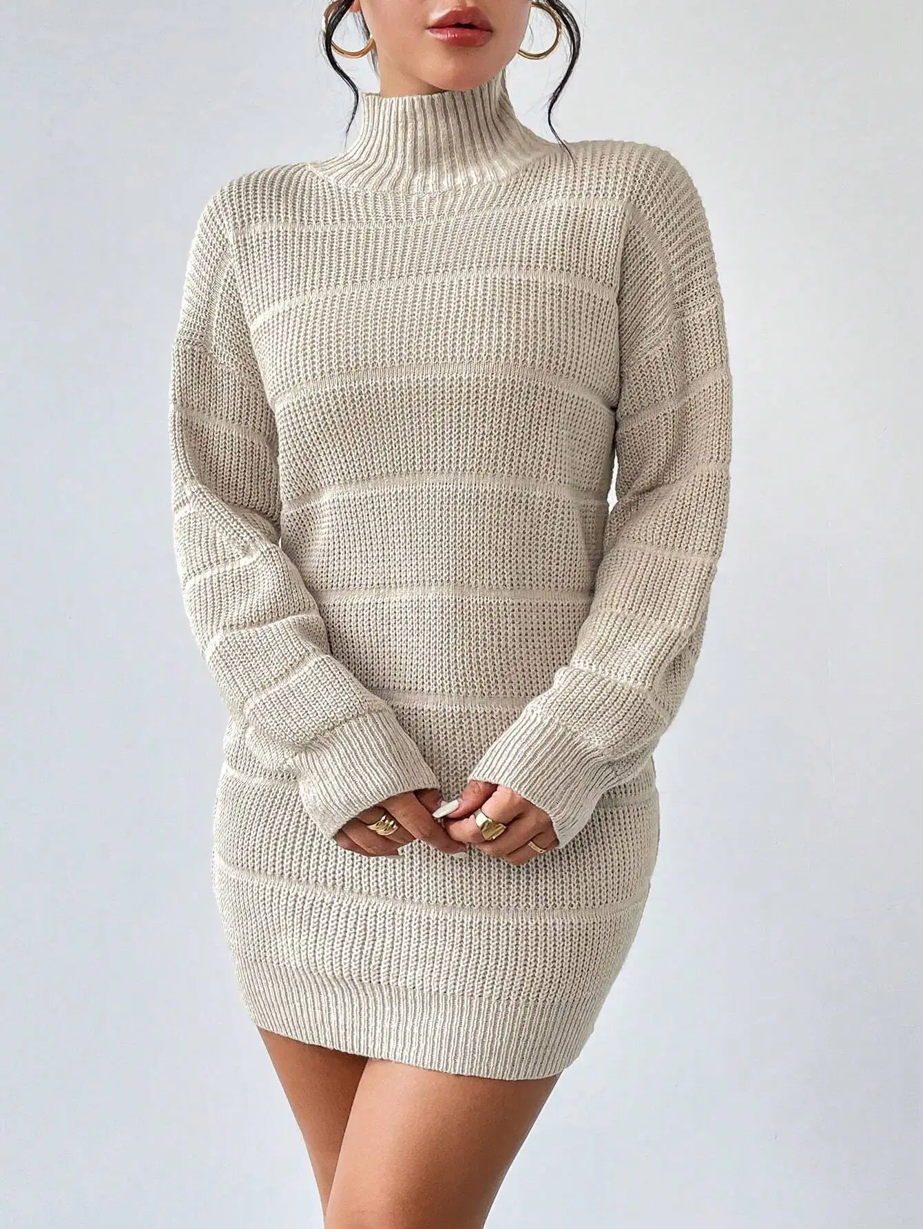 RosyDaze Damska swetrowa sukienka z golfem, o obniżonym ramieniu i długim rękawie, dzianinowa, jesień/zima