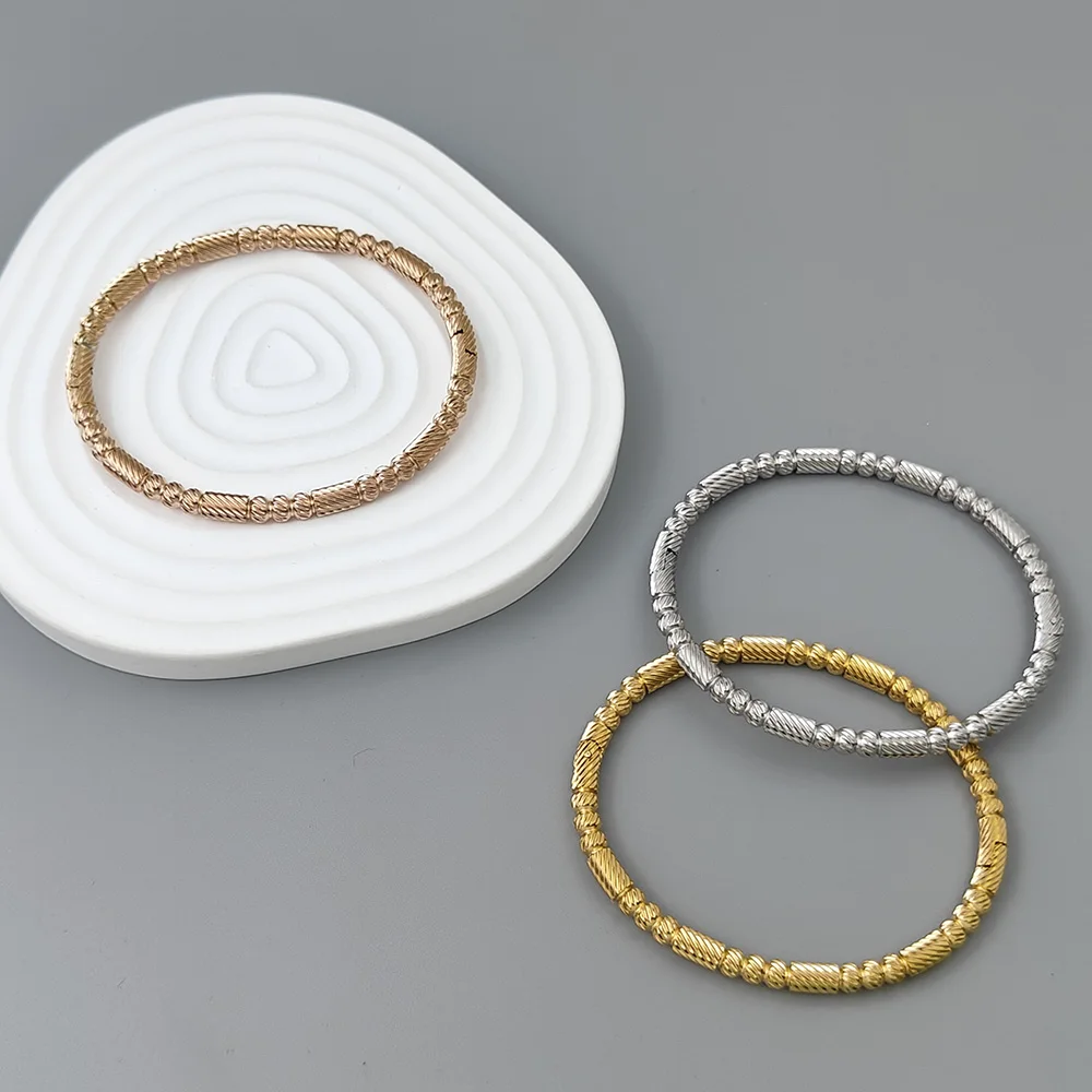 New striped round bead stainless steel gold-plated women\'s bracelet, high quality waterproof metal bracelet, party jewelry