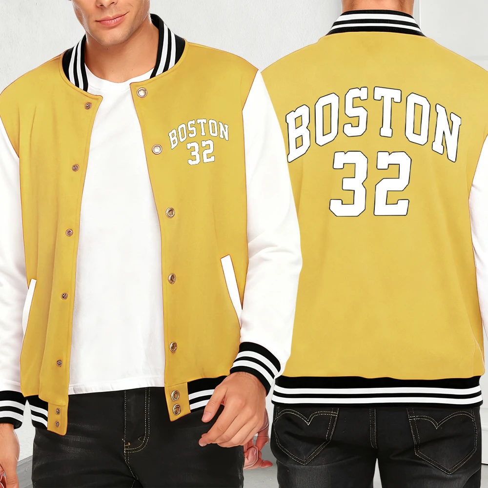 

Boston Number 32 Print Autumn Men Clothing Fleece Pocket Jackets Hip Hop Fashion Baseball Jersey Casual Multicolor Streetwear