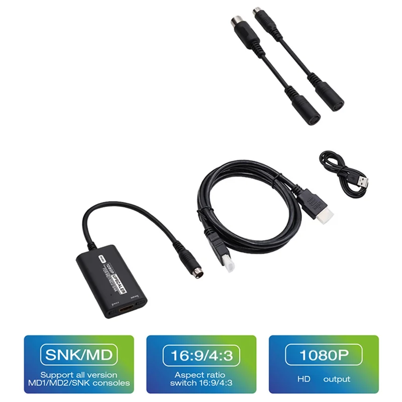 FFYY--ใช้งานร่วมกับ Converter 16/9 4/3 RGBS HD อะแดปเตอร์วิดีโอคอนโซลเกมอุปกรณ์เสริมสําหรับ SEGA MD1 MD2 SNK