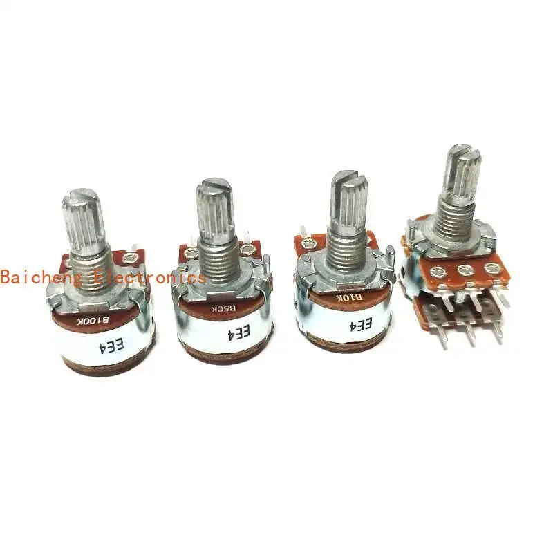 10PCS 16 type dual potentiometer 6-pin amplifier volume adjustment knob B10K50K100K 15 axis