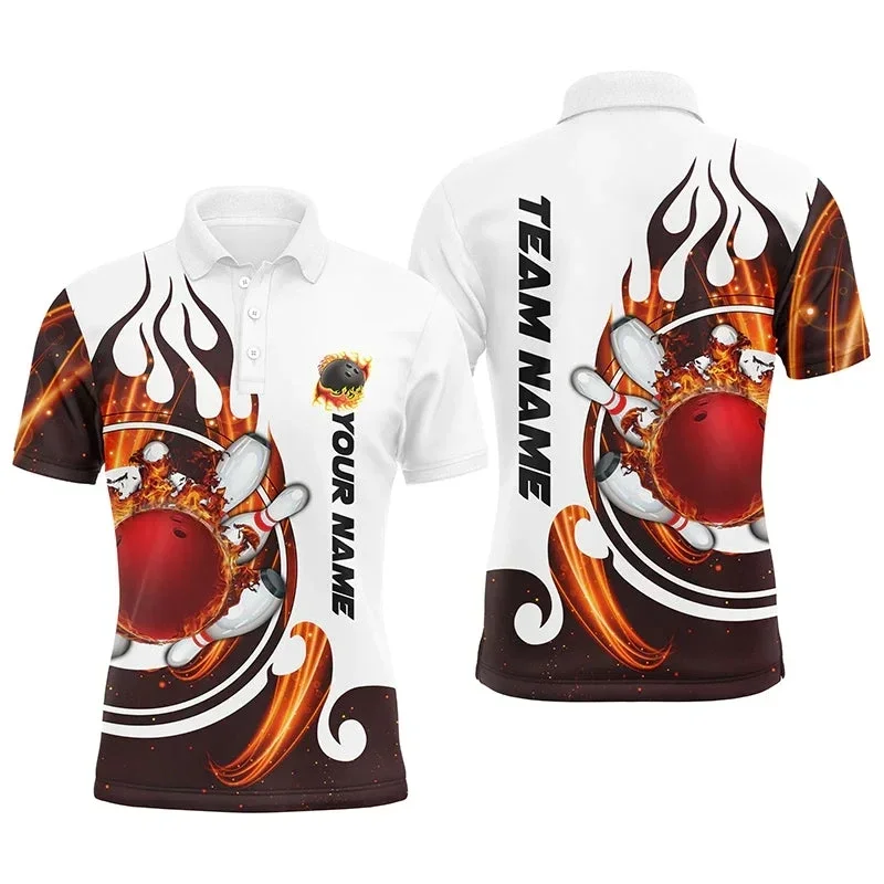 New personalized 3D printed colorful flame pattern bowling POLO shirt T-shirt unisex casual team bowling sports series