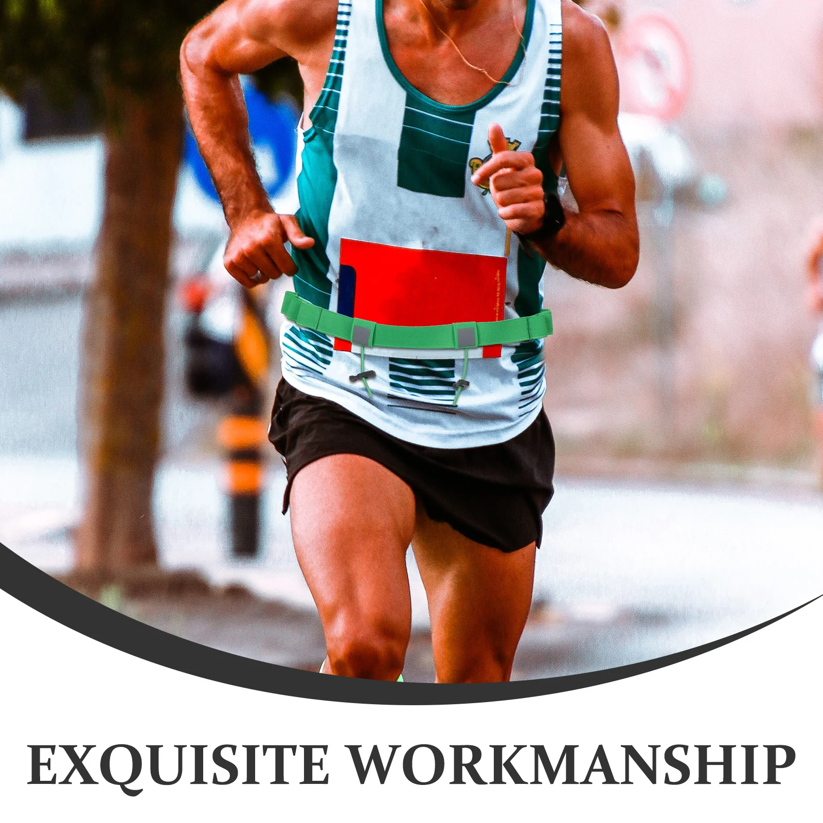 Cinturón elástico verde con número de carrera ajustable, soporte para babero para correr, ciclismo, cinturón deportivo reutilizable, moldeador de Fitness, 2 uds.