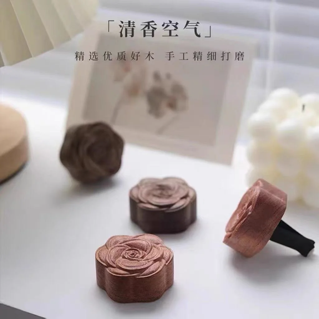 1Pc Camellia&Plum Flower Diffuser Wood, Walnut&Rosewood Natural Car Aromatherapy, Long-Lasting Home Fragrance Decor, Freshener