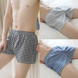 Cotton Breathable Boxer Mens Plaid Loose Arrow Pants Comfortable Plus Size Pajama Bottoms Male Mid Waist Shorts Summer Homewear