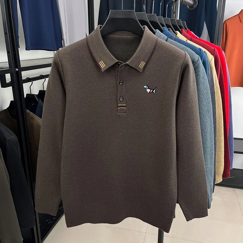 Neues Herbst-Polohemd mit bequemem Schnitt und Print für Herren, Original, hält warm, einfarbiges Langarm-T-Shirt, lässige Herrenbekleidung für den Alltag. – Detail 9