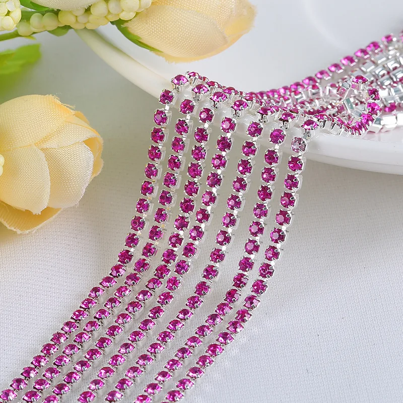 10 Yards Strassbesatz 2 mm Glitzer Kristallkette Hochzeit Party Geschenk DIY Kunst Dekoration Kleidung Hut Tasche Zubehör Strass – Detail 3
