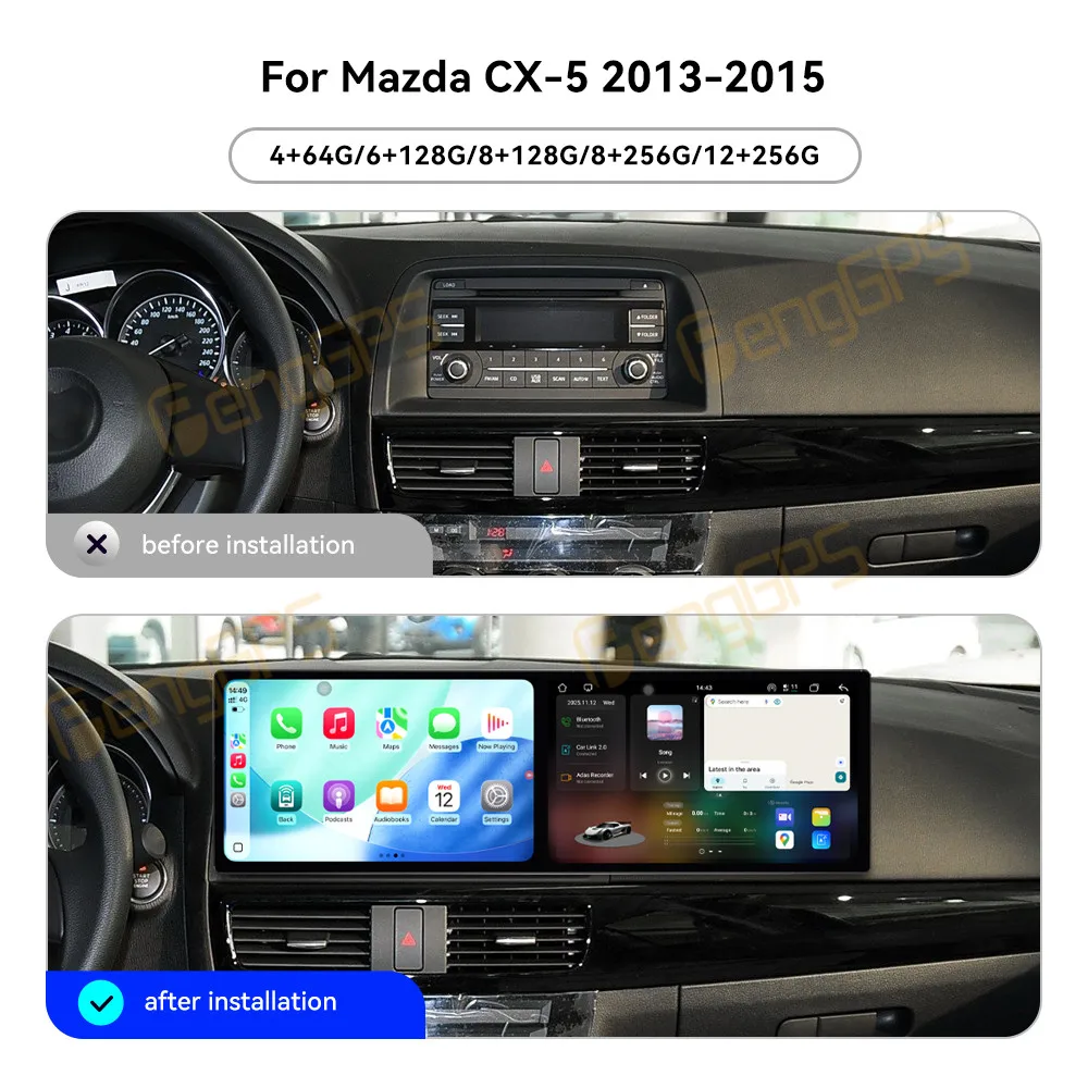 Carplay Dual 10.1 Inch Screen Car Radio For Mazda CX-5 2013-2015 Android 15 Multimedia Player GPS Navigation Auto DSP Stereo view 2