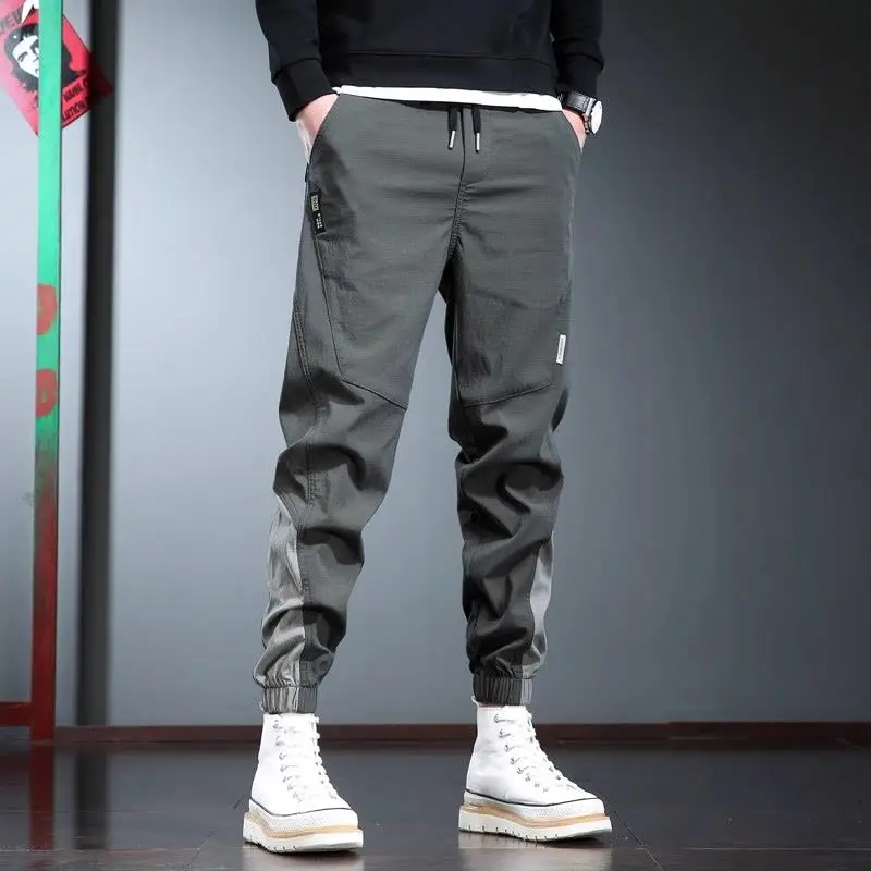 Spring Autumn Fashion Elastic Waist Solid Men's Clothing Drawstring Trend Loose All-match Korean Bound Feet Pockets Casual Pants