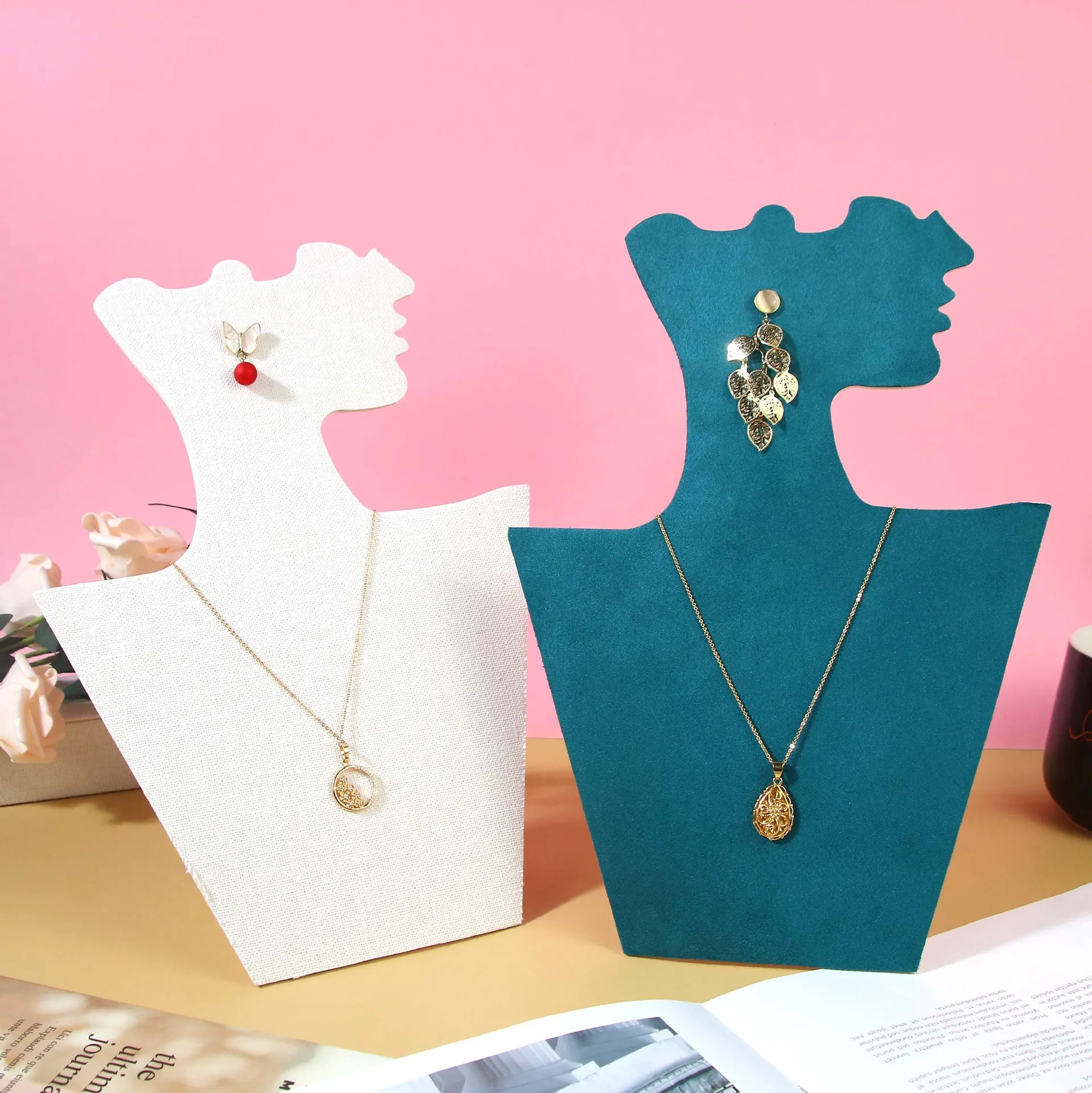 Light Luxury Jewelry Flat Portrait Collapsible Flannelette Jewelry Rack Necklace Earrings Display Props Display Rack