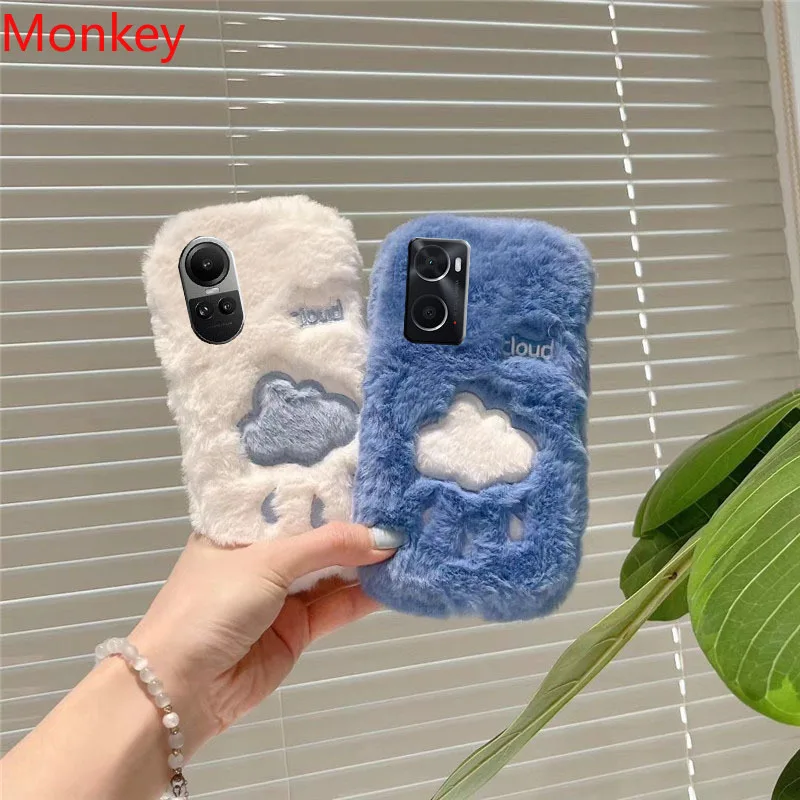 Cute White Clouds Soft Cover For OPPO Reno 8T 8Z 7Z 6Z 2Z 10 8 7 6 5 4 Pro 2 A72 A36 A96 A5 A9 A53S Winter Plush Shockproof Case