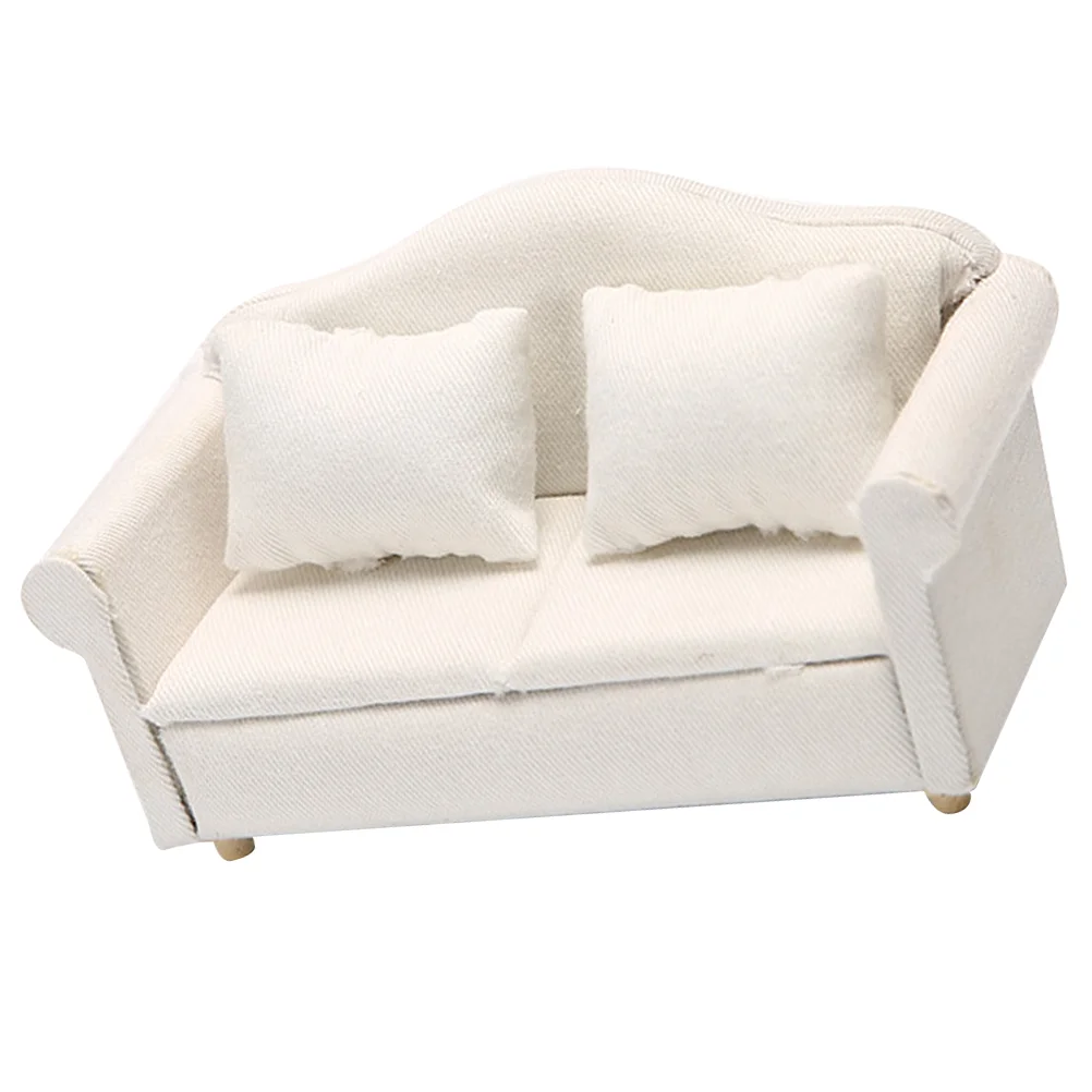 White Fabric Sofa Delicate Mini House Figurine Decorative Tiny Couch Furniture Small Miniature Accessory