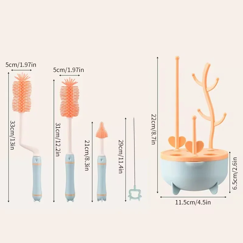 4Pcs Silicone Baby Bottle Brush Long Handle Cleaning Set 360 Degree Rotating Cleaner Nipple Brush Set Feeding Bottles Cleaner image 6