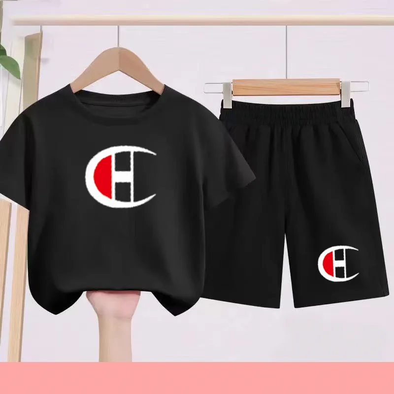 

Summer Children's Sportswear Set:Creative Printed T-shirts for Men and Women 3-13 T-shirt + Shorts 2-piece Breathable Sportswear