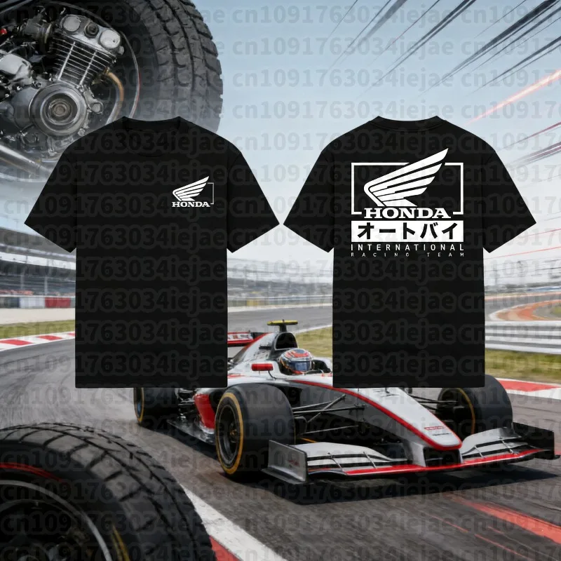 

2025-26 Summer Honda Fashion New Top Non-winged Motorcycle100% Cotton Printed T-shirt Breathable Racing Men's Loose Neck Hip Hop