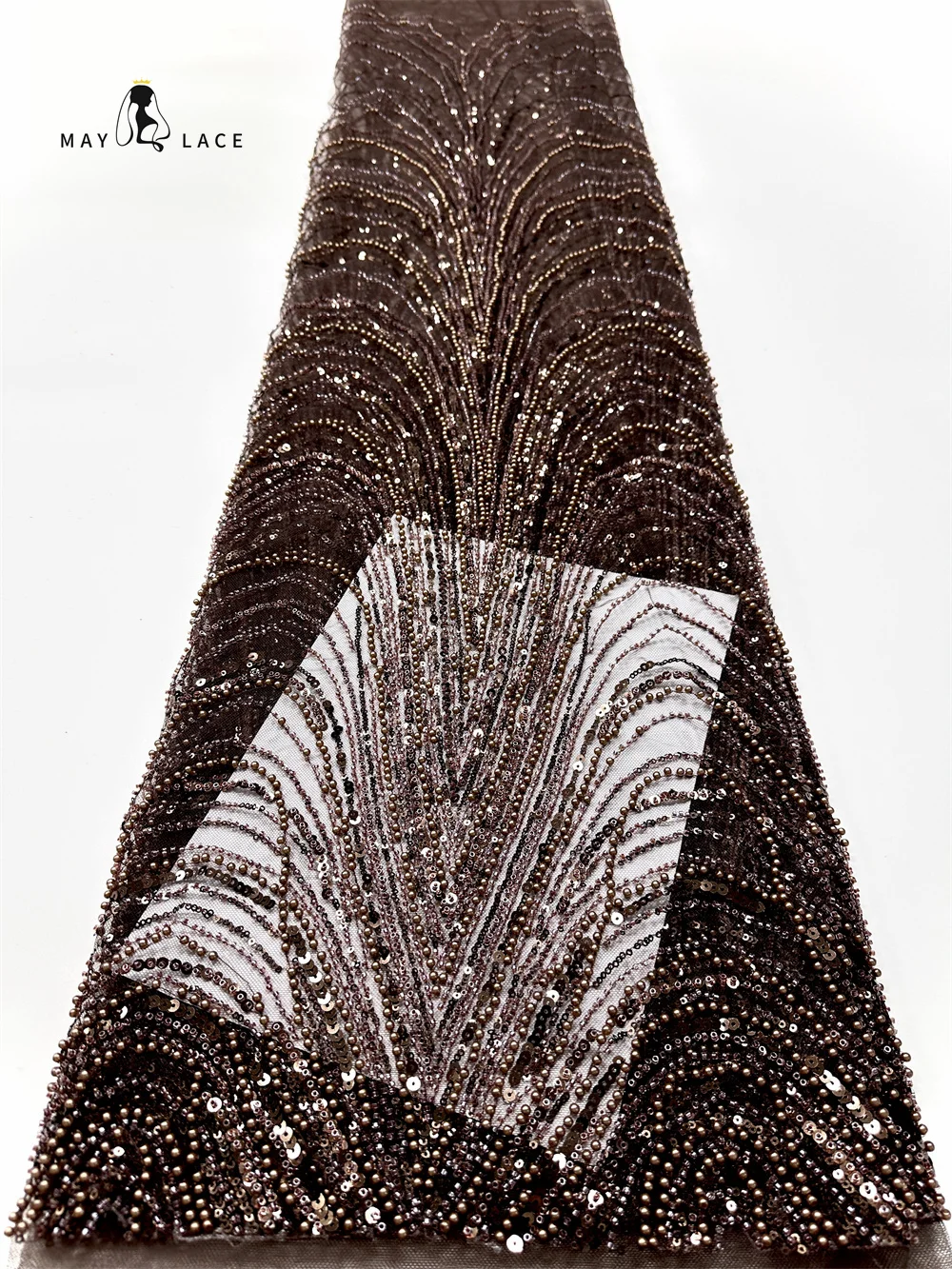 

African Lace Fabric 2025 Beaded Lace Fabric With Sequins Nigerian Bridal High Quality Embroidery Tulle Lace Fabric For Wedding