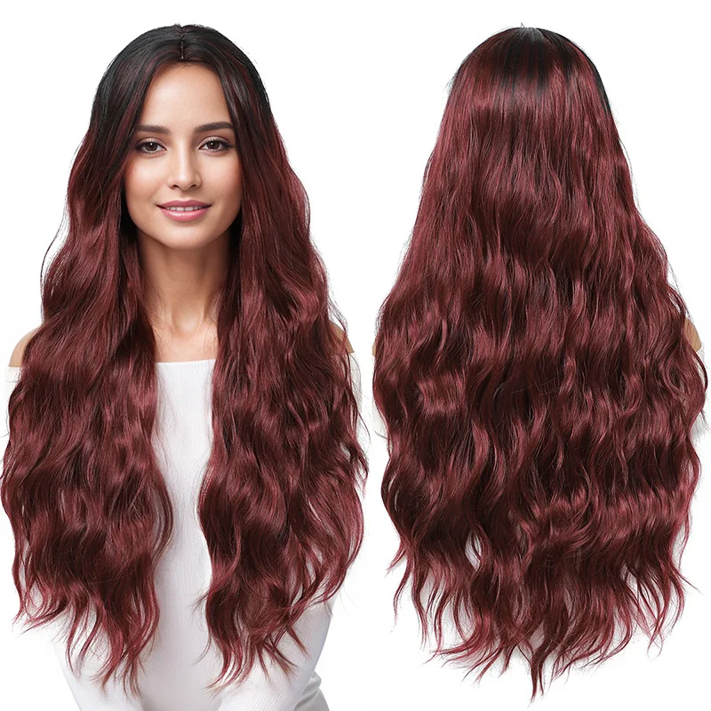 Cross border European and American wig women's long curly hair water ripple synthetic wig set-Synthetic fiber wig