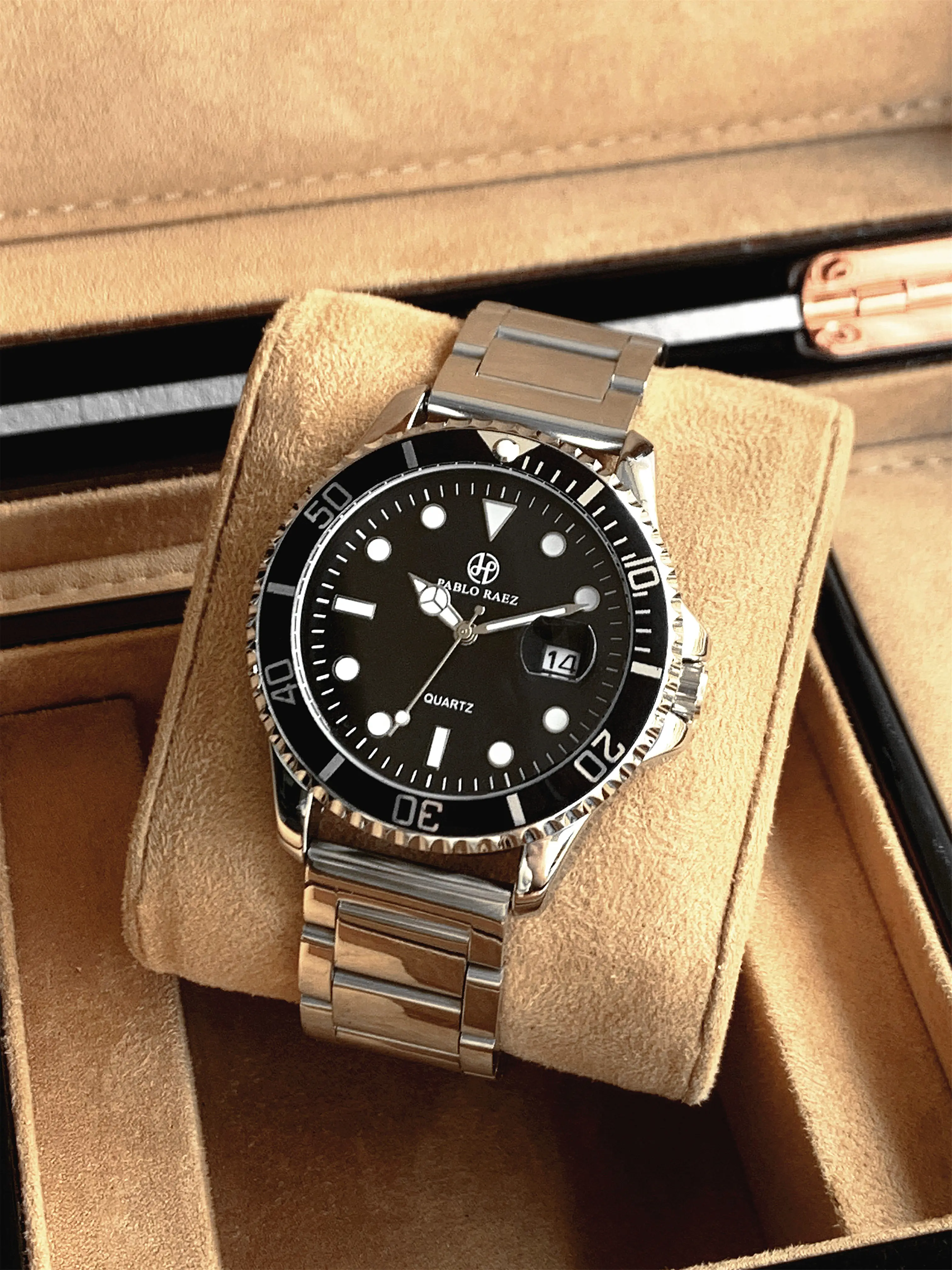 PABLO RAEZ Reloj de cuarzo de lujo para hombre, Reloj de pulsera luminoso con fecha resistente al agua, relojes de acero inoxidable para hombre, Reloj deportivo