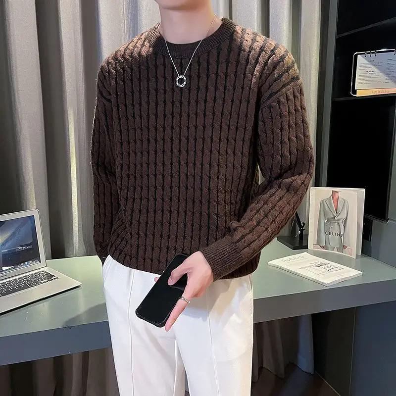 Men Thick Sweater Autumn Winter Thick Thread Clothes New Style Spring and Autumn Interwoven Bottom Shirt Winter Knitted Shirt