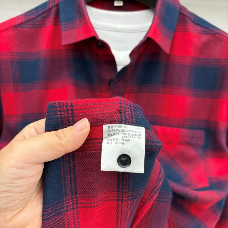 cotton100% men's autumn high quality new product sanding shirt grid lapel long sleeves pocket coat leisure fashion men clothing