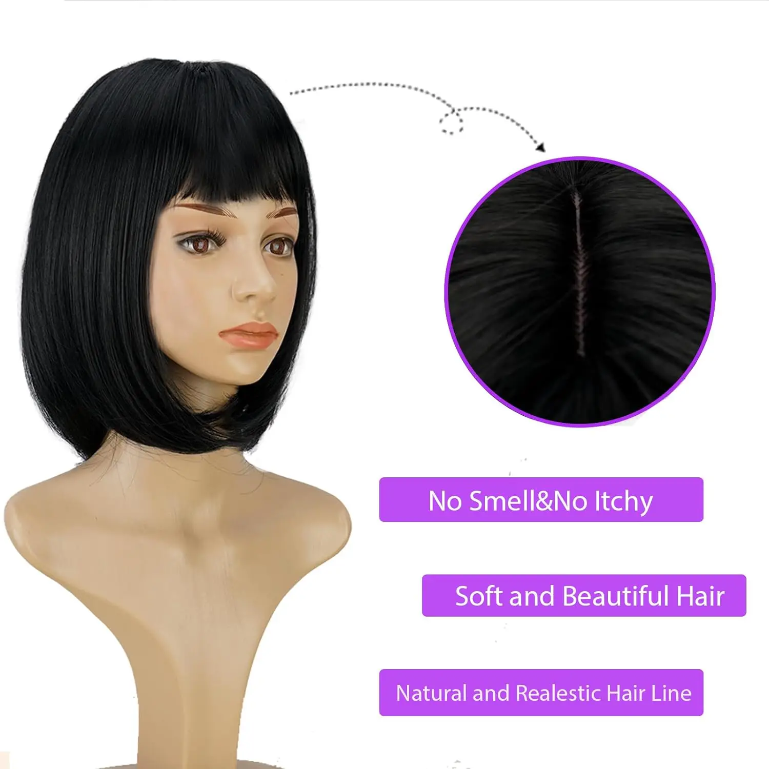 Bob Short Straight Synthetic Wigs with Bangs Black Hair Wigs for Women Daily Cosplay Party Wigs Heat Resistant