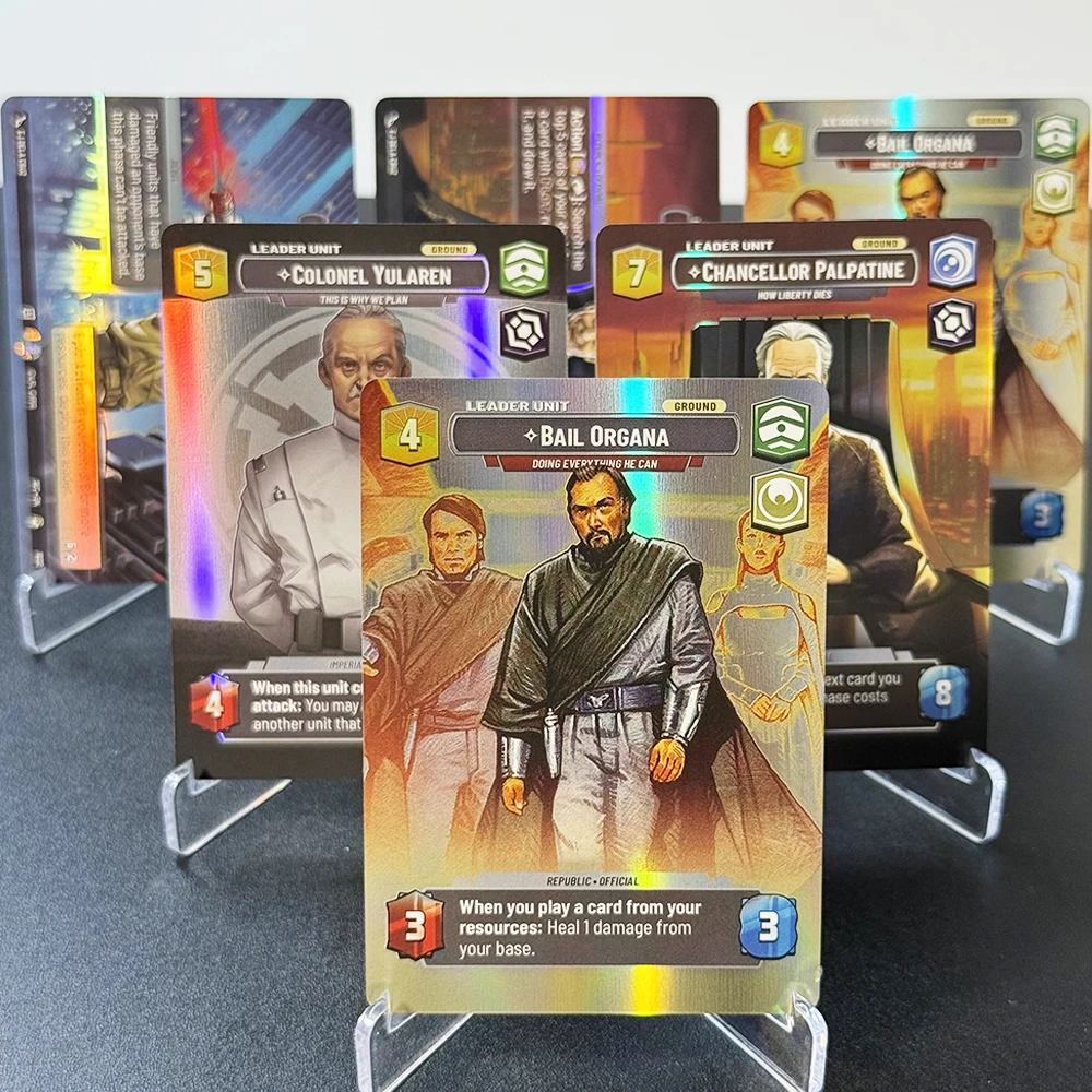 

SWUDB Proxy Foil Game Cards Secrets of Power (SEC) TCG Chancellor Palpatine Satine Kryze Colonel Yularen Sly Moore Cassian Andor