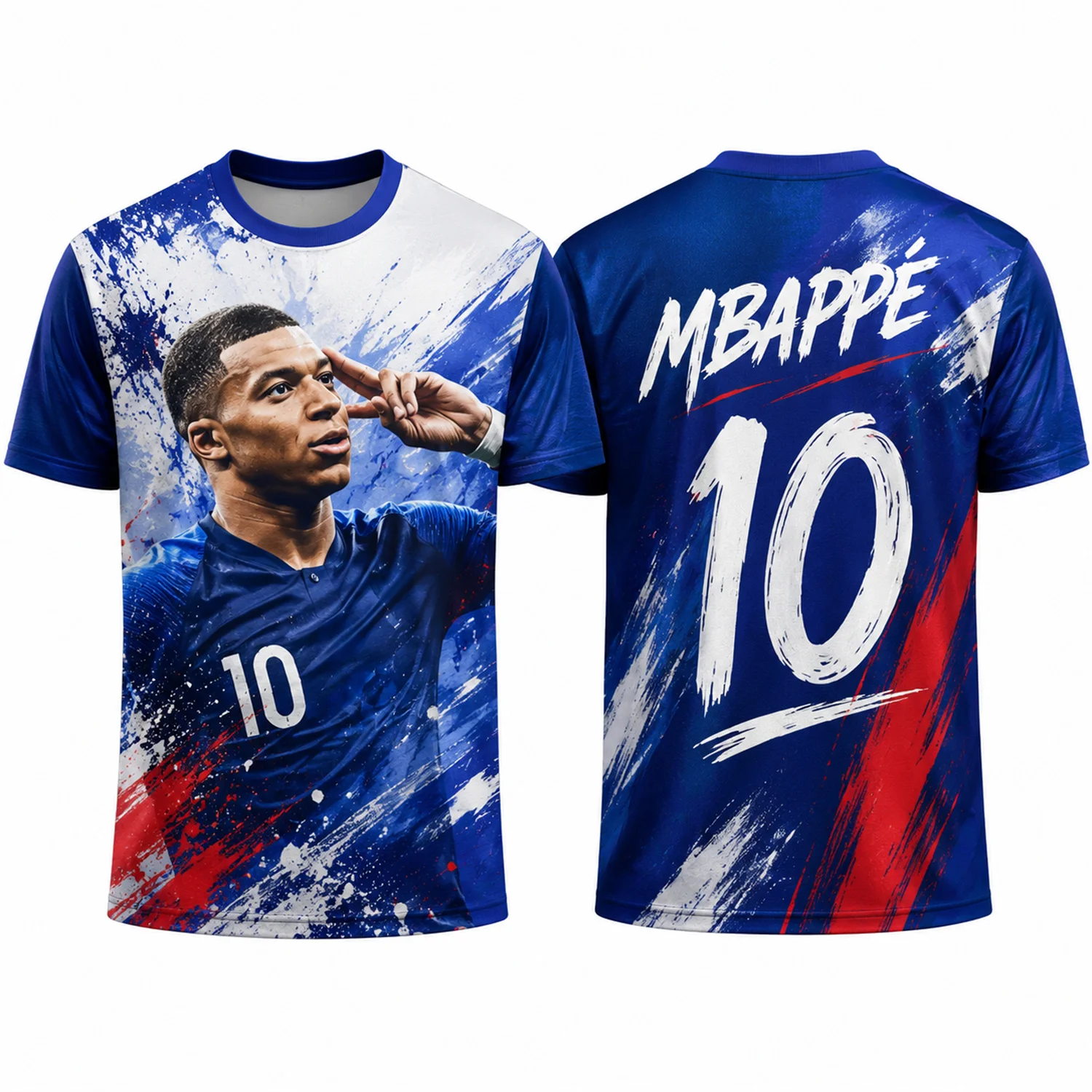 2026 Hommes ou Enfants Été Mbappe # T-shirt de football graffiti pour fan, respirant, séchage rapide, vêtement de sport, tee-shirt commémoratif pour fan