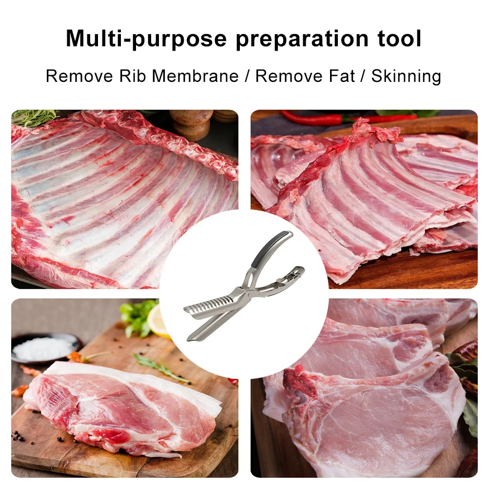 

Ergonomic Rib Skinner with Arc Clamp Kitchen Grill Rib Gadget Stainless Steel Rib Tool Kit for Restaurant Camping Hiking BBQ