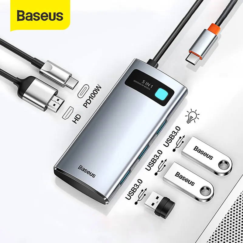 

Baseus USB C HUB Type C to HDMI-compatible USB 3.0 RJ45 SD Reader PD 5/6/7 in 1 USB-C HUB For MacBook Pro Dock Station Splitter