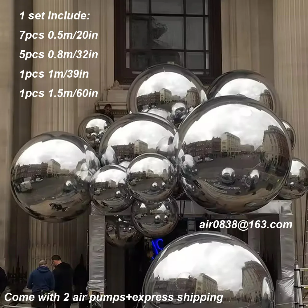 New Inflatable Mirror Ball Set Silver Gold Mirror Balloons Hanging Pvc Red Disco Sphere With Air Pump For Christmas Decoration