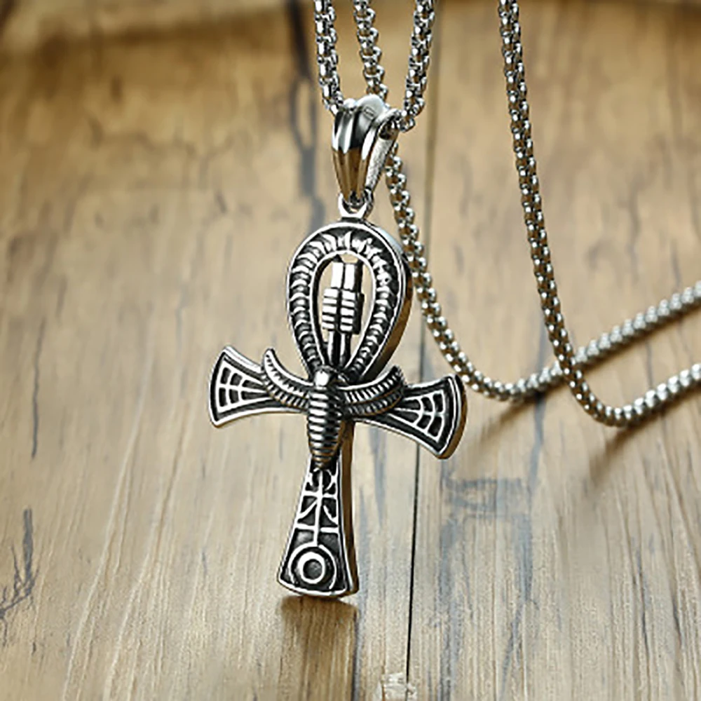 Necklace For Men Natural Fresh Life Cross Alloy Pendant, Immortal Symbol Stainless Steel Fashion Pearl Chain