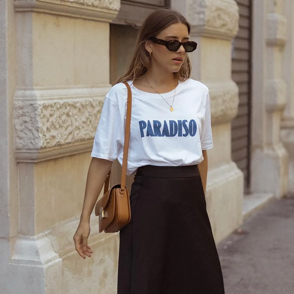 روان 5C787 رسالة الجرافيك طباعة المرأة تي شيرت الصيف س الرقبة قصيرة الأكمام سيدة البلوز الكلاسيكية عادية خمر فام ToP