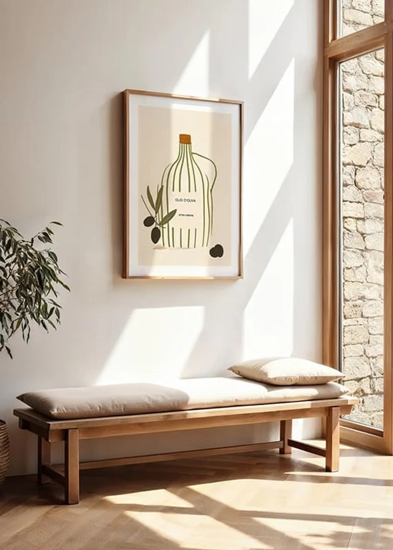 Minimalist Olive Oil Bottle Canvas Wall Art Print Poster, Vintage Italian Olive Branch Wall Decor for Kitchen Dining Room Home