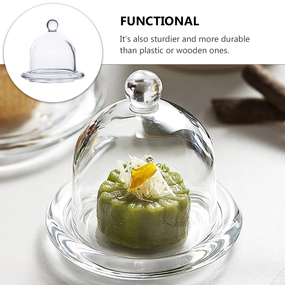 Snack Cover Dessert Glass Tray with Lid Mini Cake Plate Holder Afternoon Tea Display Dish and The Bell Jar