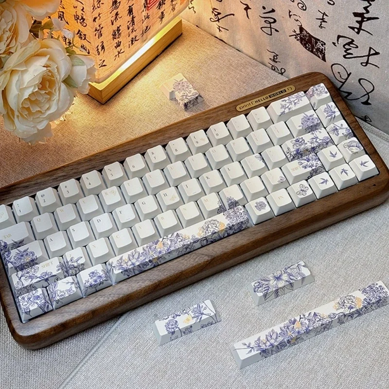 Stylish French Embroidery Theme Keycaps Set DyeSub Keycap Set for 61/64/68/84/75/87/96/980/104/108 Mechanical Keyboard