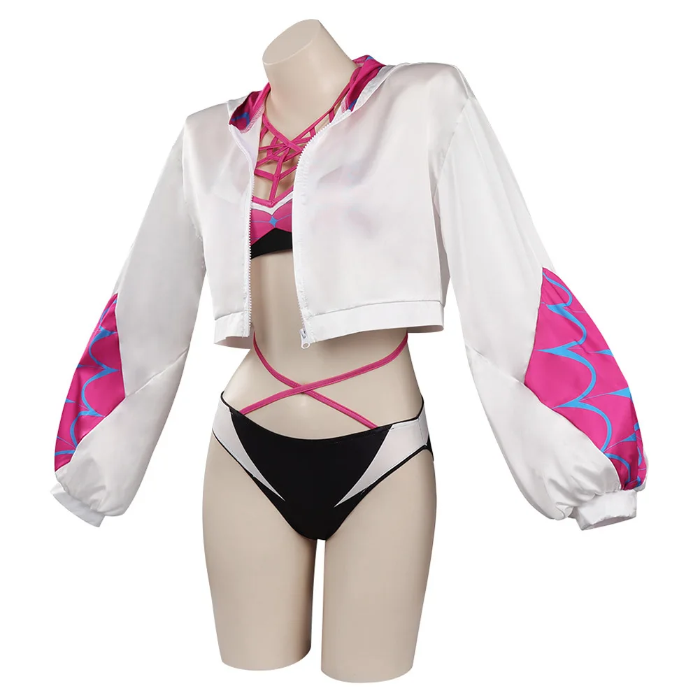 Women's&Girls Gwen Stacy Cosplay Costume Set Bikini Swimsuit with Matching Coat Halloween Carnival Party Disguise Fancy Outfit - view 2