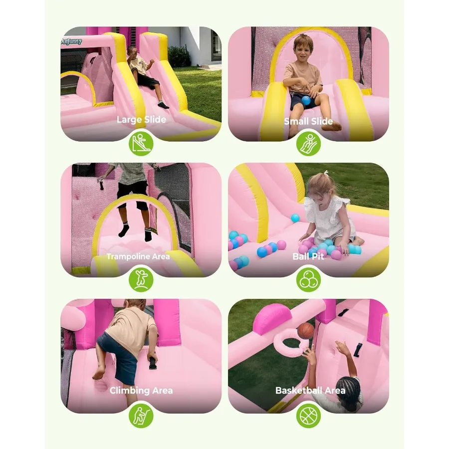 Casa de rebote inflable, castillo inflable grande para tobogán, soplador de 450W para exteriores e interiores, color rosa
