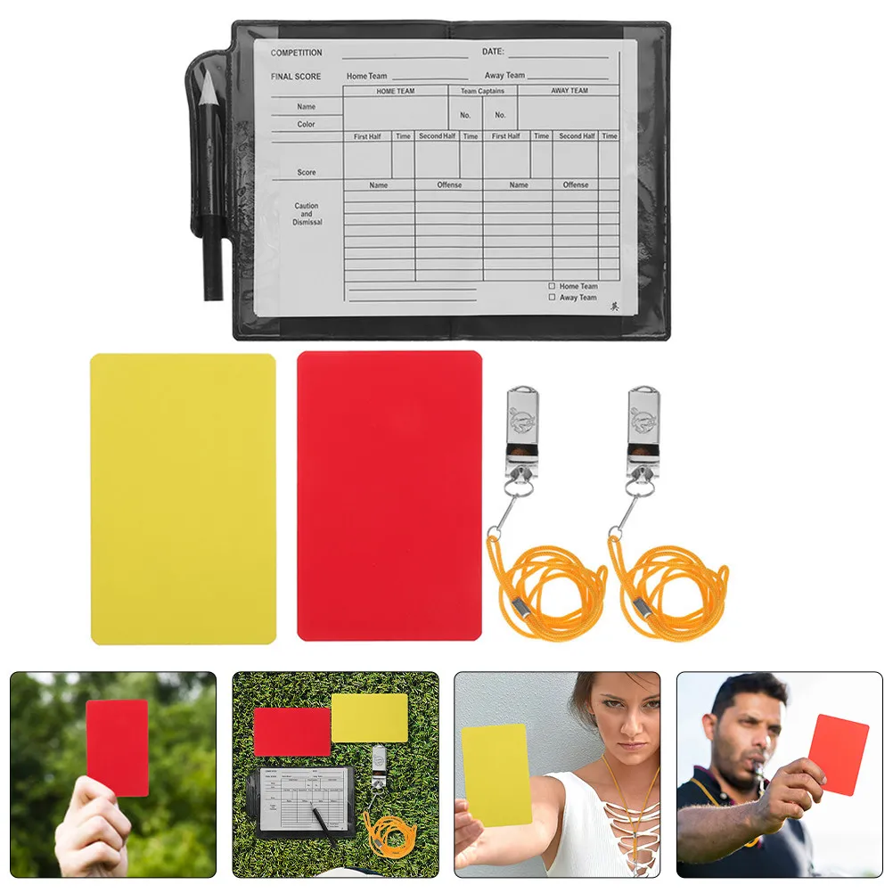 

Многофункциональный набор для футбольного судьи: карточки для штрафов, металлические свистки, блокнот, ручка, инструмент для записи игровых событий для спортивных судей