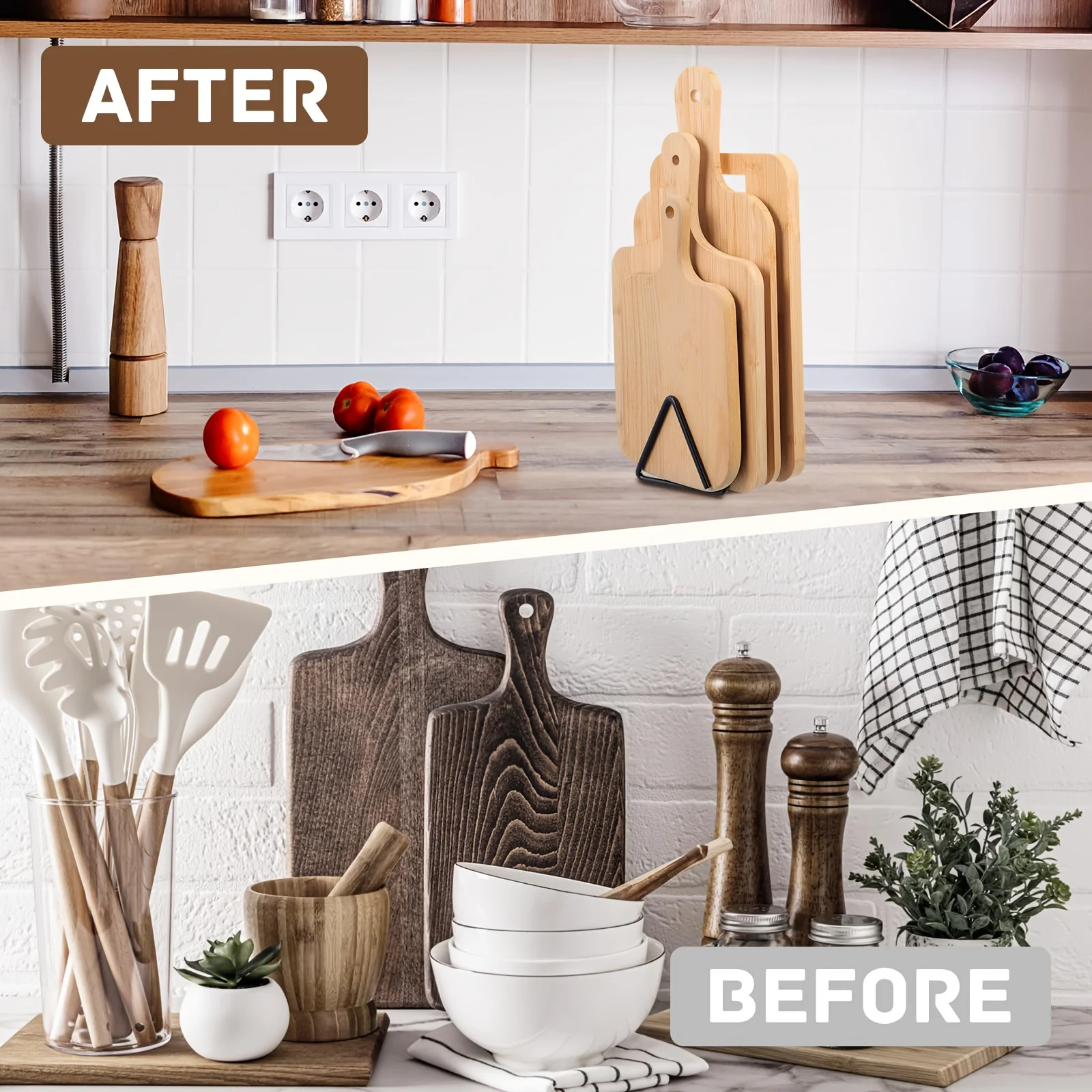 4-Slot Metal Cutting Board Storage Rack Divided Organizer for Kitchen Countertop Space Saving Holder