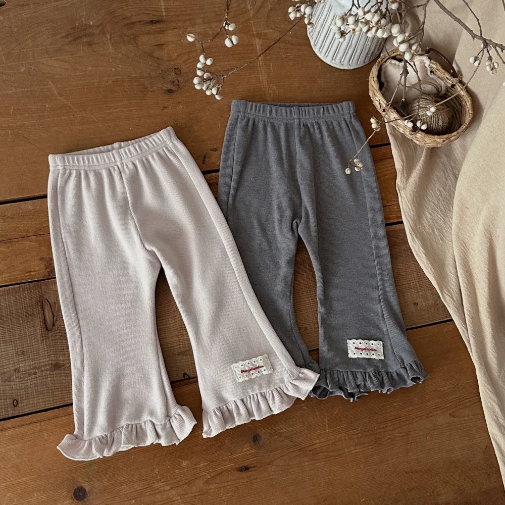 2026 Autumn New Baby Girl Lace Flared Trousers Solid Infant Casual Pants Girls Cotton lace Leggings Toddler Clothes