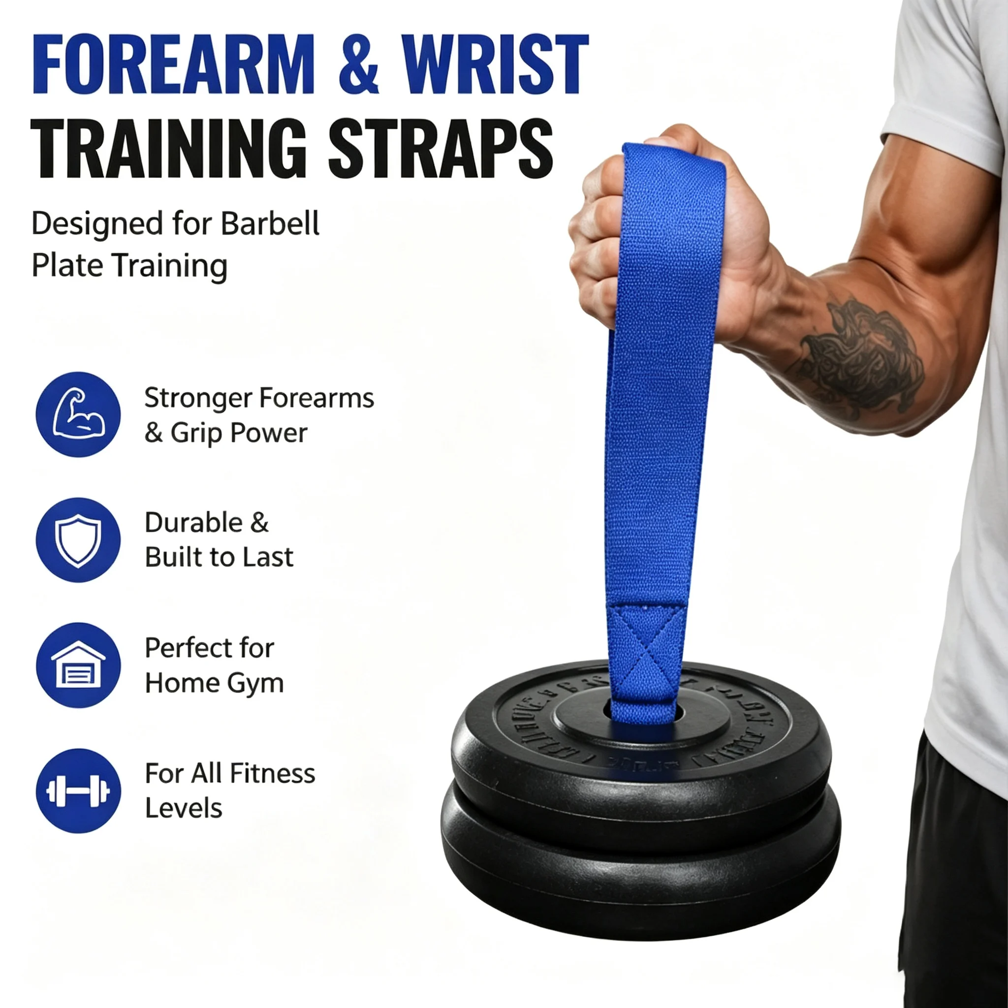 Home Gym Forearm Arm Strength Training Straps  Muscle Training Accessories Designed Specifically for Barbell Plate Training