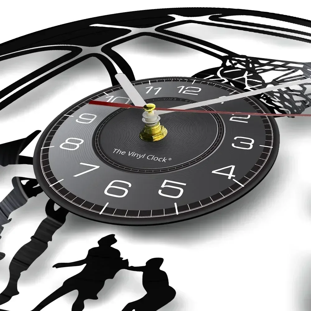 Basketball Sports Retro Vinyl Record Wall Clock Basketball Jump Dunk Basketball Player Home Decoration Art Gift Wall Watch